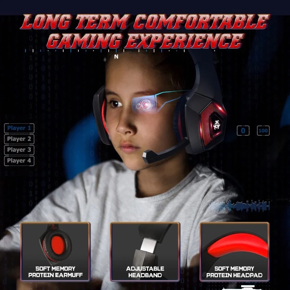 Gaming LED Light Stereo 3.5 Mm Wired Over Ear Noise Cancelling With Mic Headset